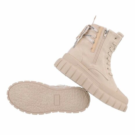 Dames veterboots / laarsjes met veters - beige