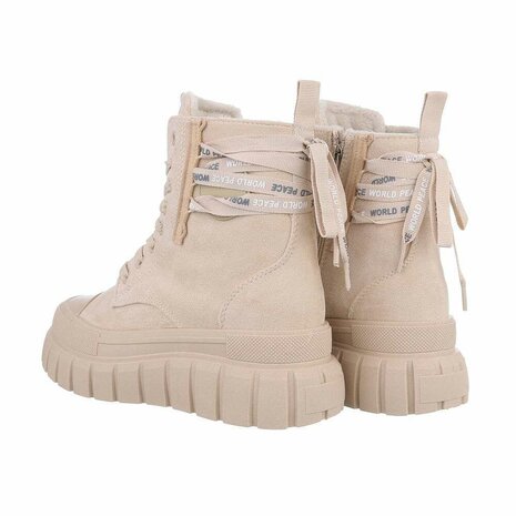 Dames veterboots / laarsjes met veters - beige