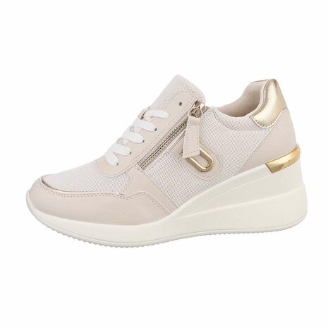 Dames wedge sneakers met sleehakken - beige