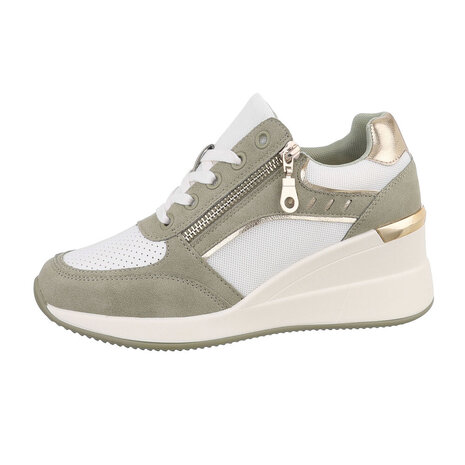 Dames wedge sneakers met sleehakken - olijf groen