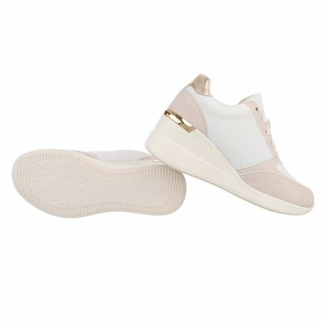 Dames wedge sneakers met sleehakken - beige