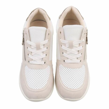 Dames wedge sneakers met sleehakken - beige