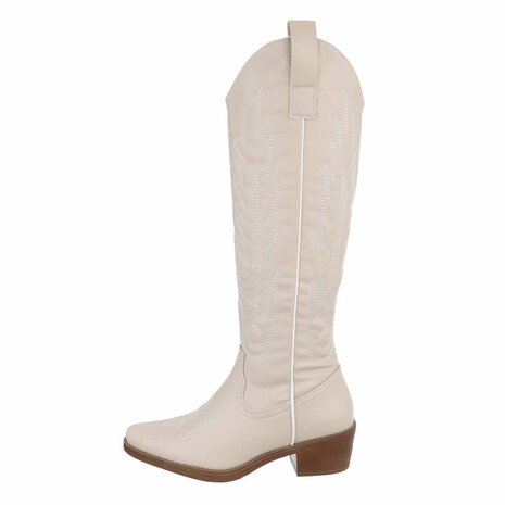 Dames hoge cowboy laarzen / western knielaarzen - beige