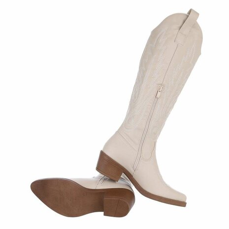 Dames hoge cowboy laarzen / western knielaarzen - beige