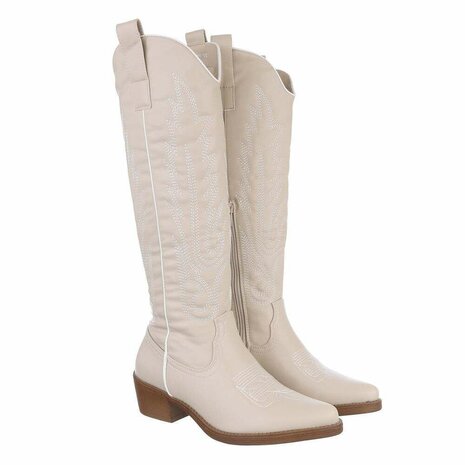 Dames hoge cowboy laarzen / western knielaarzen - beige