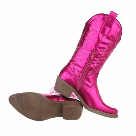 Dames cowboy laarzen / western kuitlaarzen - metallic fuchsia roze