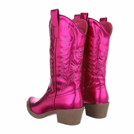 Dames cowboy laarzen / western kuitlaarzen - metallic fuchsia roze