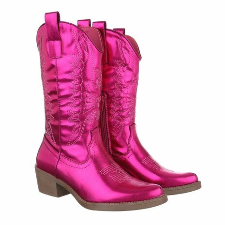 Dames cowboy laarzen / western kuitlaarzen - metallic fuchsia roze