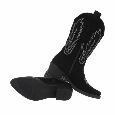Dames cowboy laarzen / western kuitlaarzen suède-look - zwart