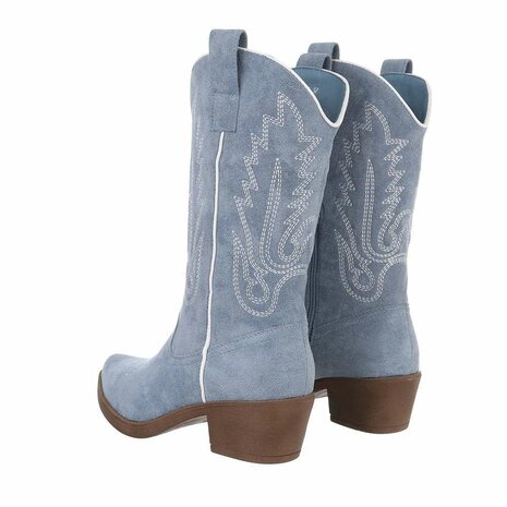 Dames cowboy laarzen / western kuitlaarzen suède-look - blauw