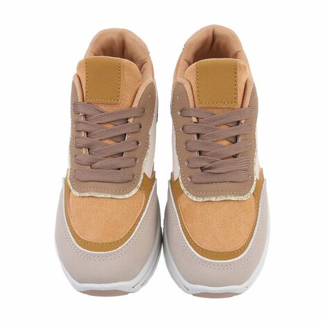 Dames sneakers met plateauzolen en panterprint - camel / oker geel