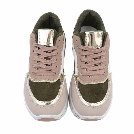 Dames sneakers met plateauzolen en panterprint - leger groen / beige