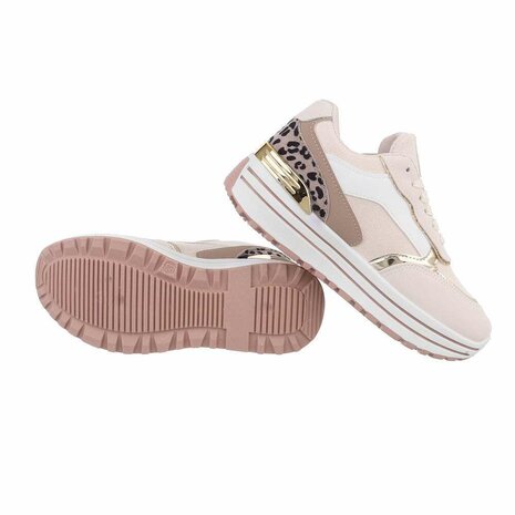 Dames sneakers met plateauzolen en panterprint - beige