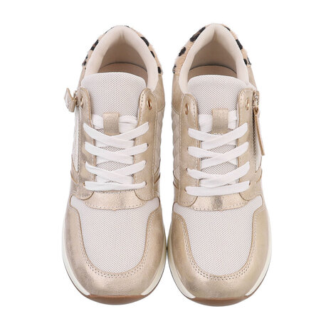 Dames wedge sneakers met sleehakken - goud / panterprint