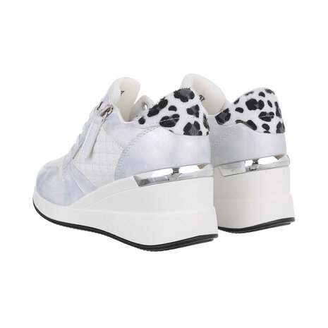 Dames wedge sneakers met sleehakken - zilver / panterprint