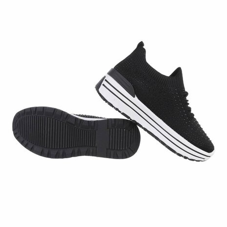 Dames instap sneakers / slip-on instappers met strass - zwart
