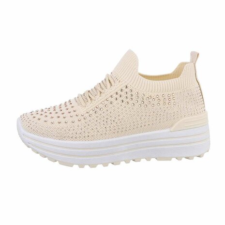 Dames instap sneakers / slip-on instappers met strass - beige