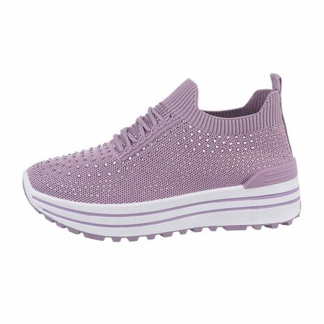 Dames instap sneakers / slip-on instappers met strass - paars