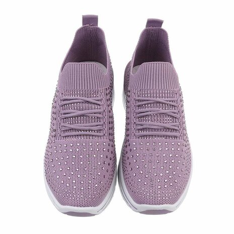 Dames instap sneakers / slip-on instappers met strass - paars