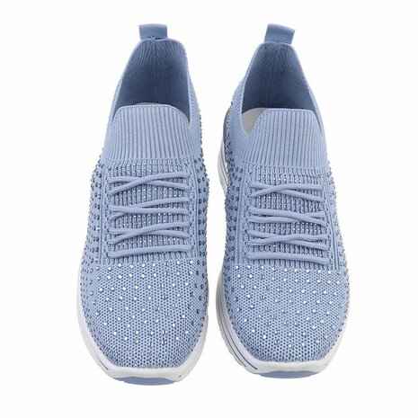 Dames instap sneakers / slip-on instappers met strass - denim blauw