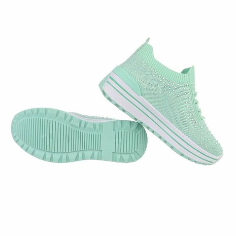 Dames instap sneakers / slip-on instappers met strass - mint