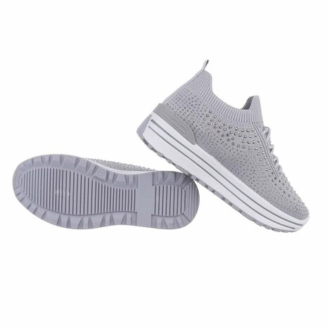 Dames instap sneakers / slip-on instappers met strass - grijs