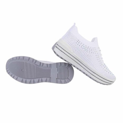 Dames instap sneakers / slip-on instappers met strass - wit