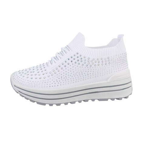 Dames instap sneakers / slip-on instappers met strass - wit