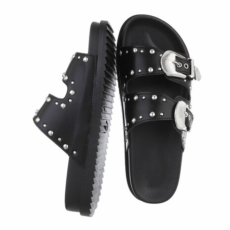 Dames slippers met studs - zwart