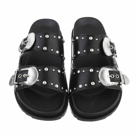 Dames slippers met studs - zwart