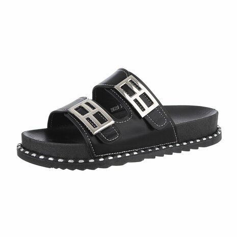 Dames slippers met studs - zwart