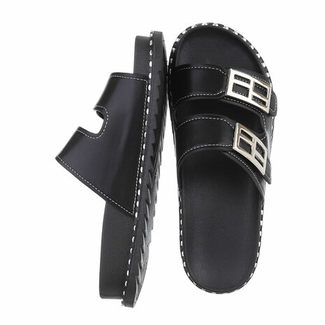 Dames slippers met studs - zwart