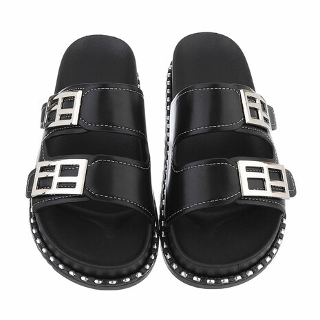Dames slippers met studs - zwart