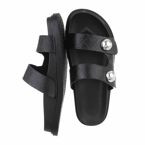 Dames slippers met studs - zwart