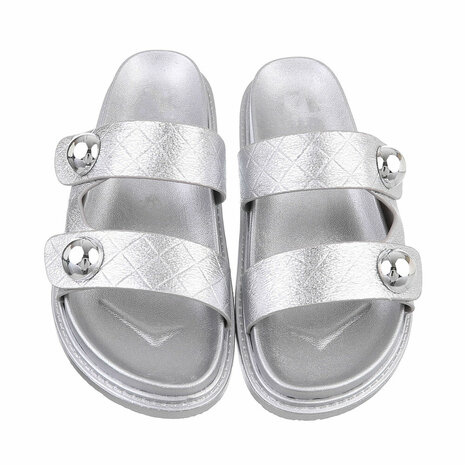 Dames slippers met studs - zilver