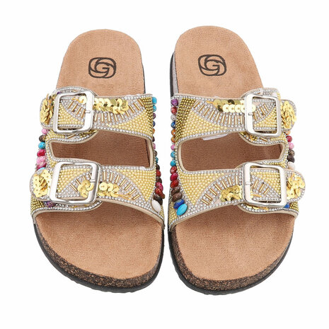 Dames slippers met kralen en strass - beige