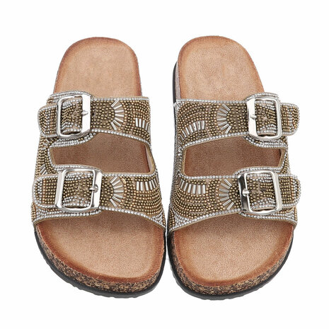 Dames slippers met kralen en strass - goud