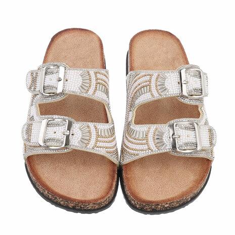 Dames slippers met kralen en strass - wit