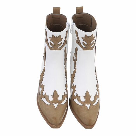 Dames cowboy enkellaarzen / western laarsjes - wit / bruin