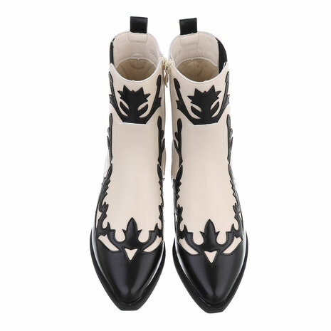 Dames cowboy enkellaarzen / western laarsjes - beige / zwart
