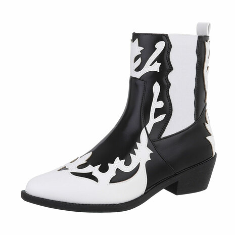 Dames cowboy enkellaarzen / western laarsjes - zwart / wit