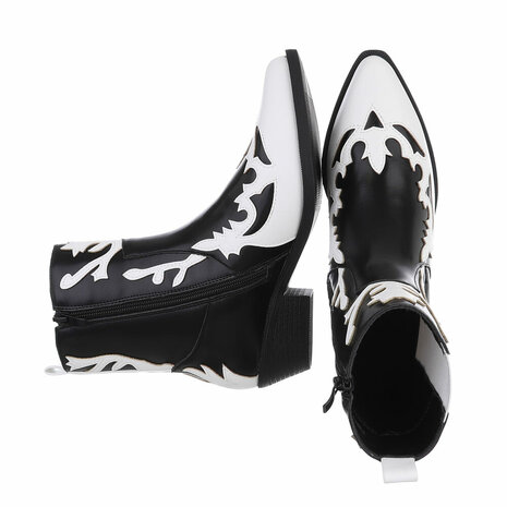 Dames cowboy enkellaarzen / western laarsjes - zwart / wit