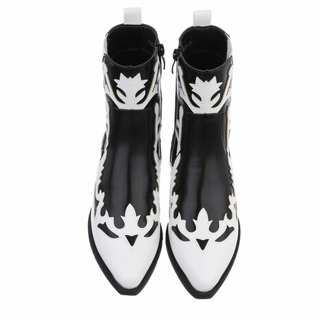 Dames cowboy enkellaarzen / western laarsjes - zwart / wit