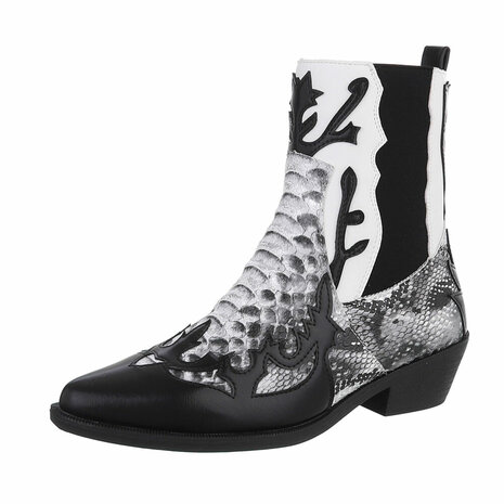 Dames cowboy enkellaarzen / western laarsjes met slangenprint - zwart / grijs