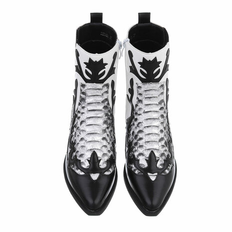 Dames cowboy enkellaarzen / western laarsjes met slangenprint - zwart / grijs