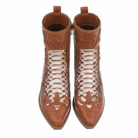 Dames cowboy enkellaarzen / western laarsjes met slangenprint - camel / bruin