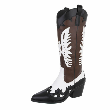 Dames cowboy laarzen / halfhoge western kuitlaarzen - donkerbruin / zwart