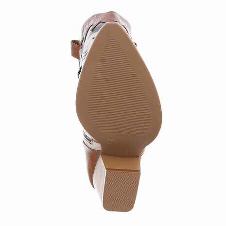 Dames cowboy laarzen / halfhoge western kuitlaarzen - donkerbruin / camel