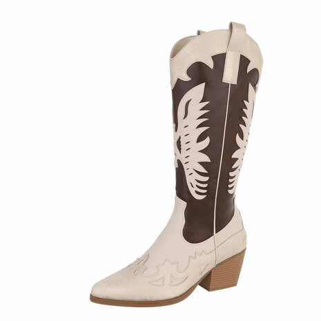 Dames cowboy laarzen / halfhoge western kuitlaarzen - donkerbruin / goud