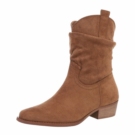 Dames cowboy enkellaarzen / western laarsjes suède-look - camel bruin